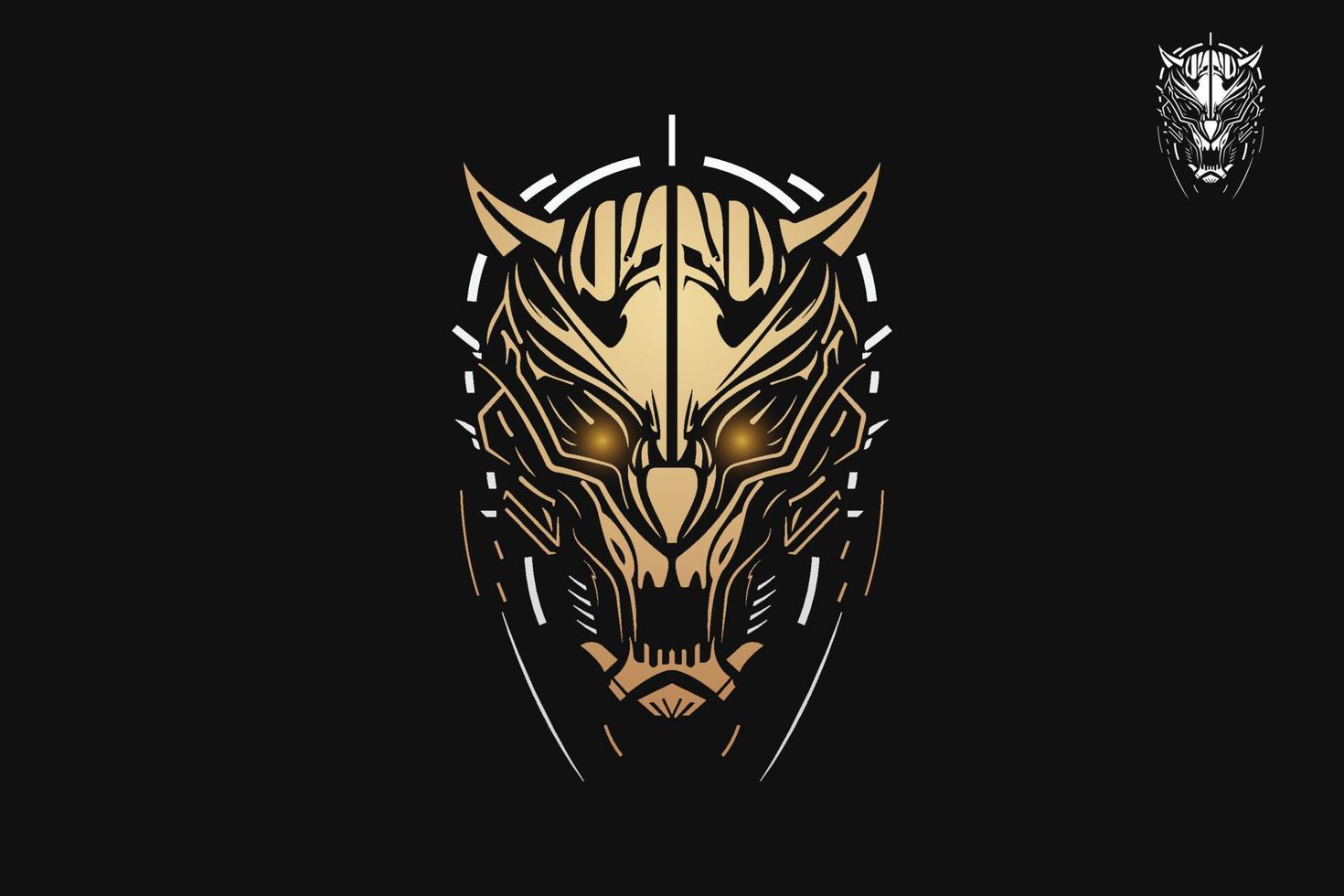 Mechanical Robot Tiger Face Logo Illustration For T-shirt Design and Brand Identity vector