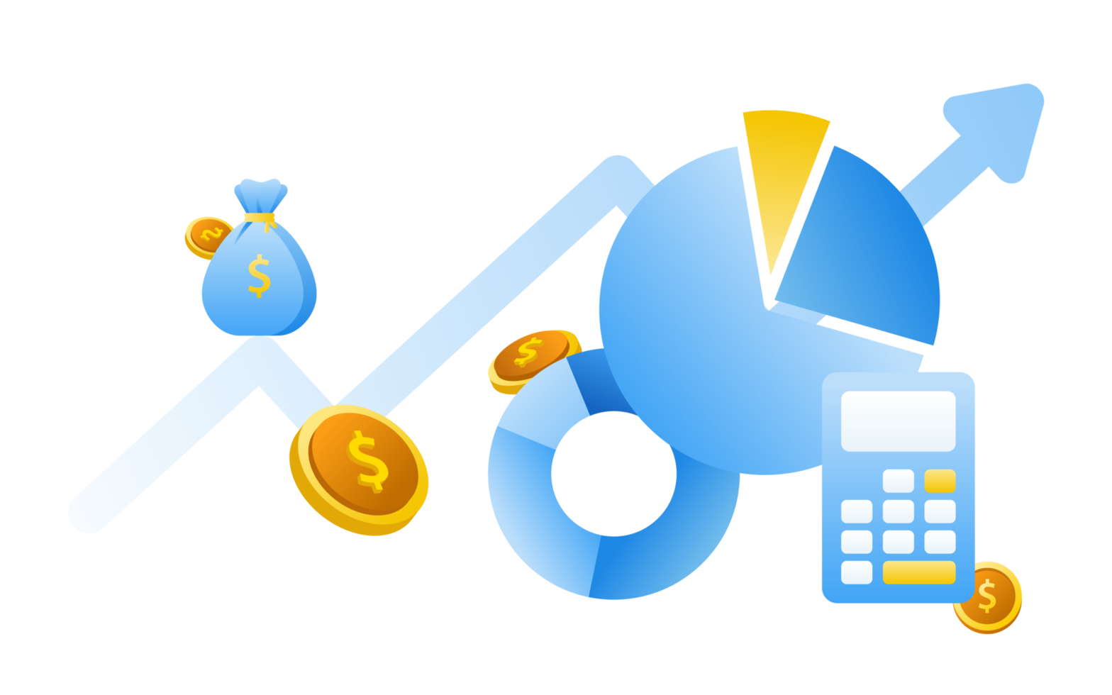 concepto de gestión financiera e inversión, diseño plano de pago y financiación con dinero, efectivo, billetes png