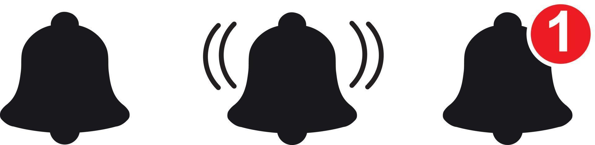 Notification bell icon. Alarm symbol. Incoming inbox message. Ringing bells. Alarm clock and smartphone application alert. Social media element. New message symbol flat style vector