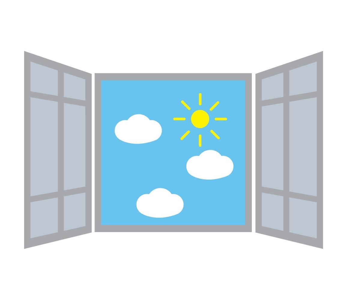 Illustration of an open window, nature view, cartoon vector