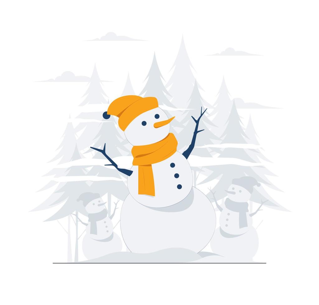 muñeco de nieve en invierno navidad año nuevo concepto ilustración vector