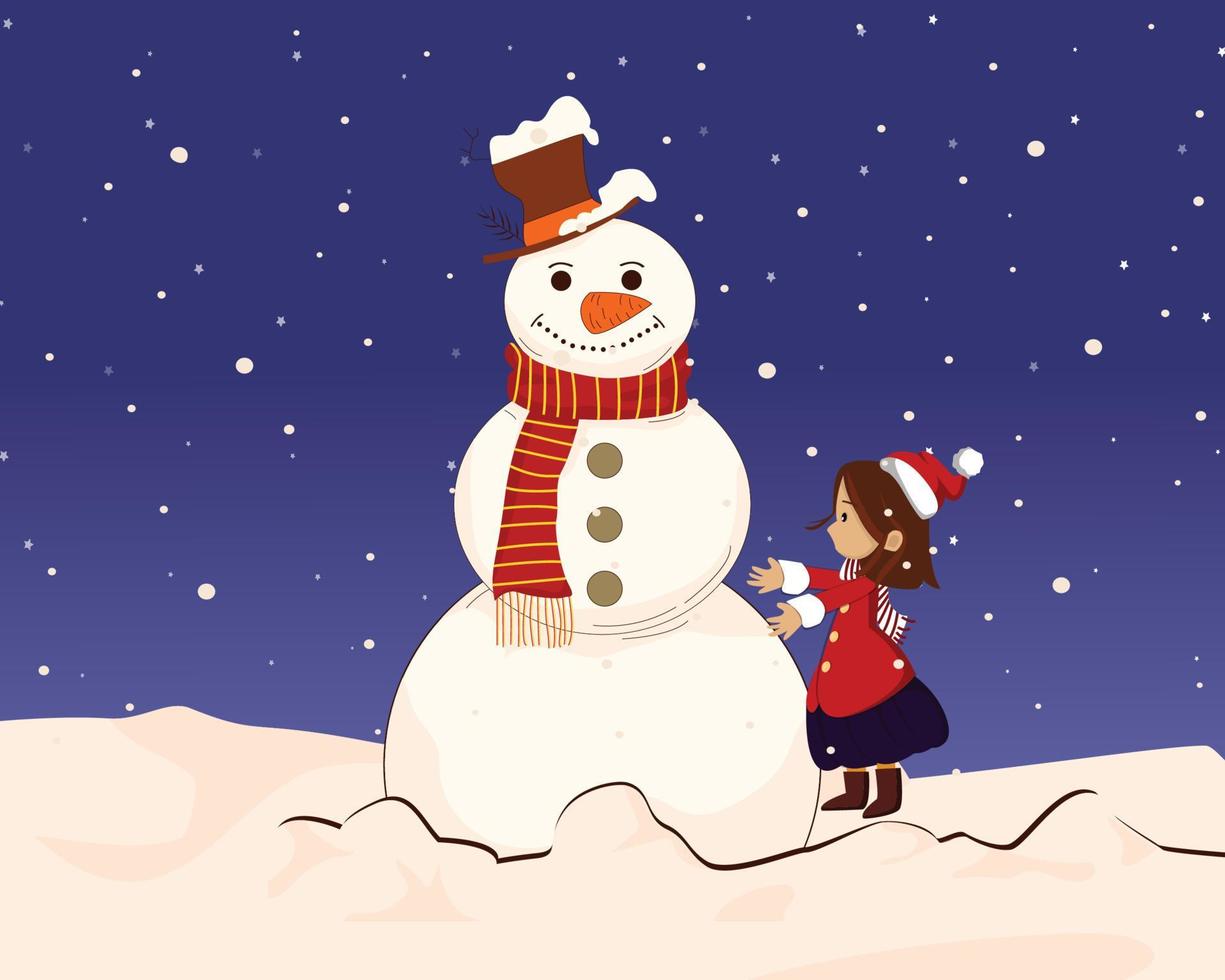 Christmas poster kid making Snowman. vector