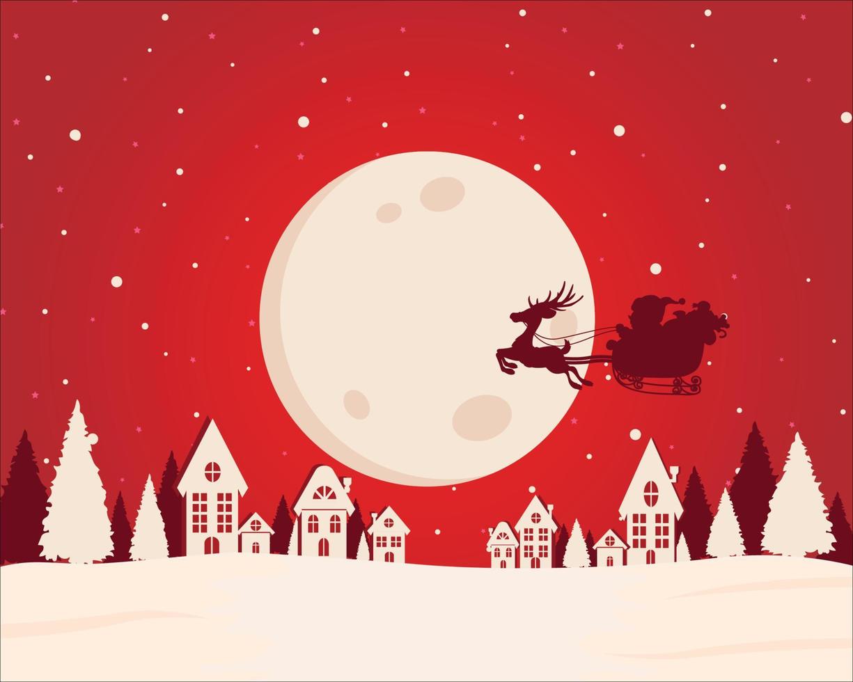 Christmas night with santa claus on the sleigh. vector