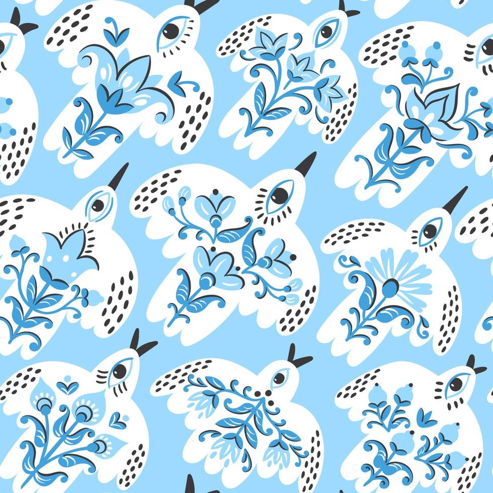 Traditional folk pattern birds for print design. vector