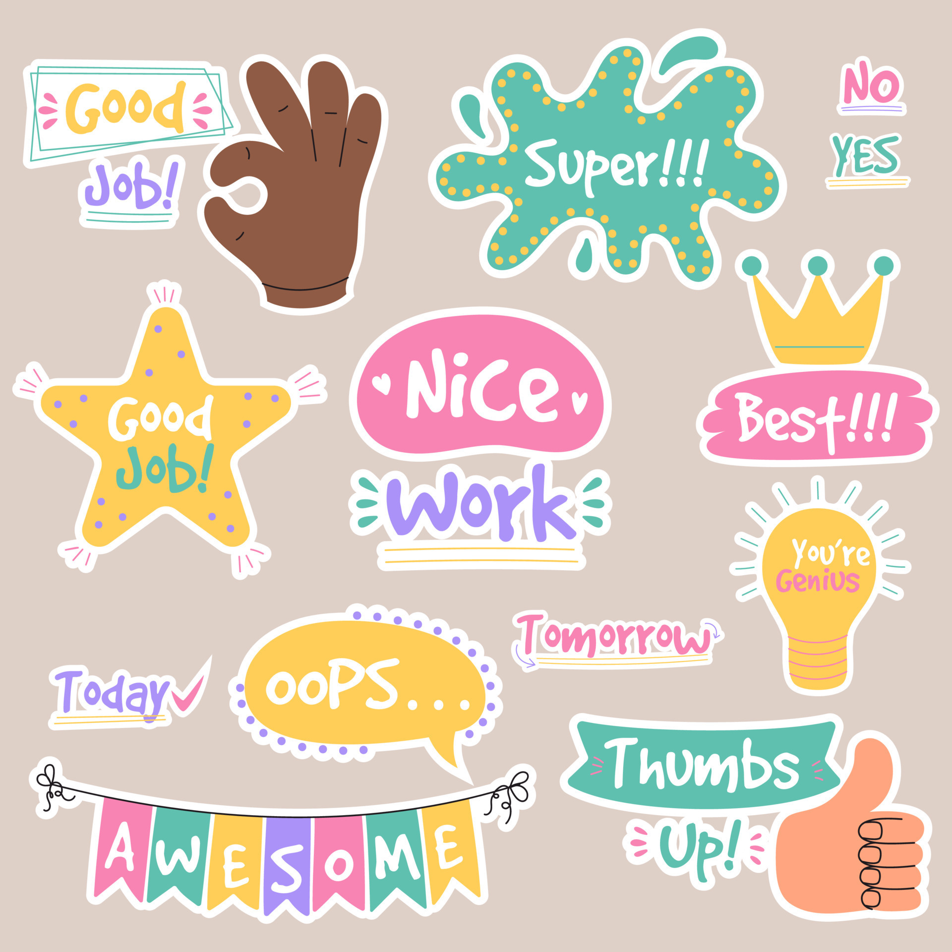 Job and great job groovy stickers pack Set of reward stickers for