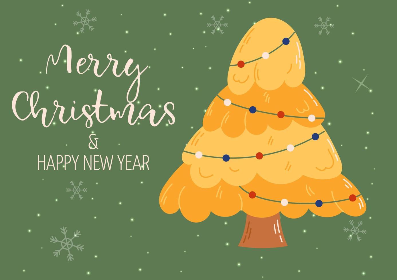 Groovy Christmas card with christmas tree. Christmas and New Year celebration concept. Good for greeting card, invitation, banner, web design. vector