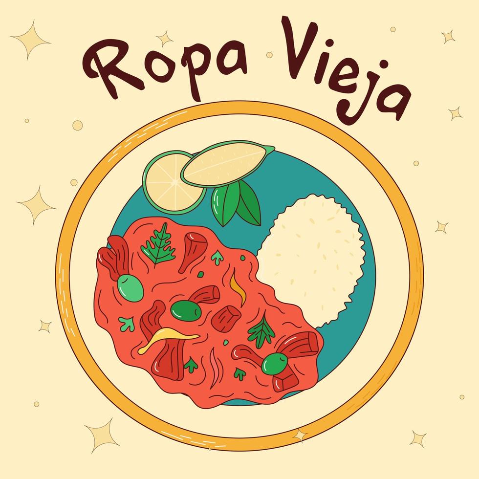 comida cubana ropa vieja. plato tradicional cubano. ilustración vectorial vector