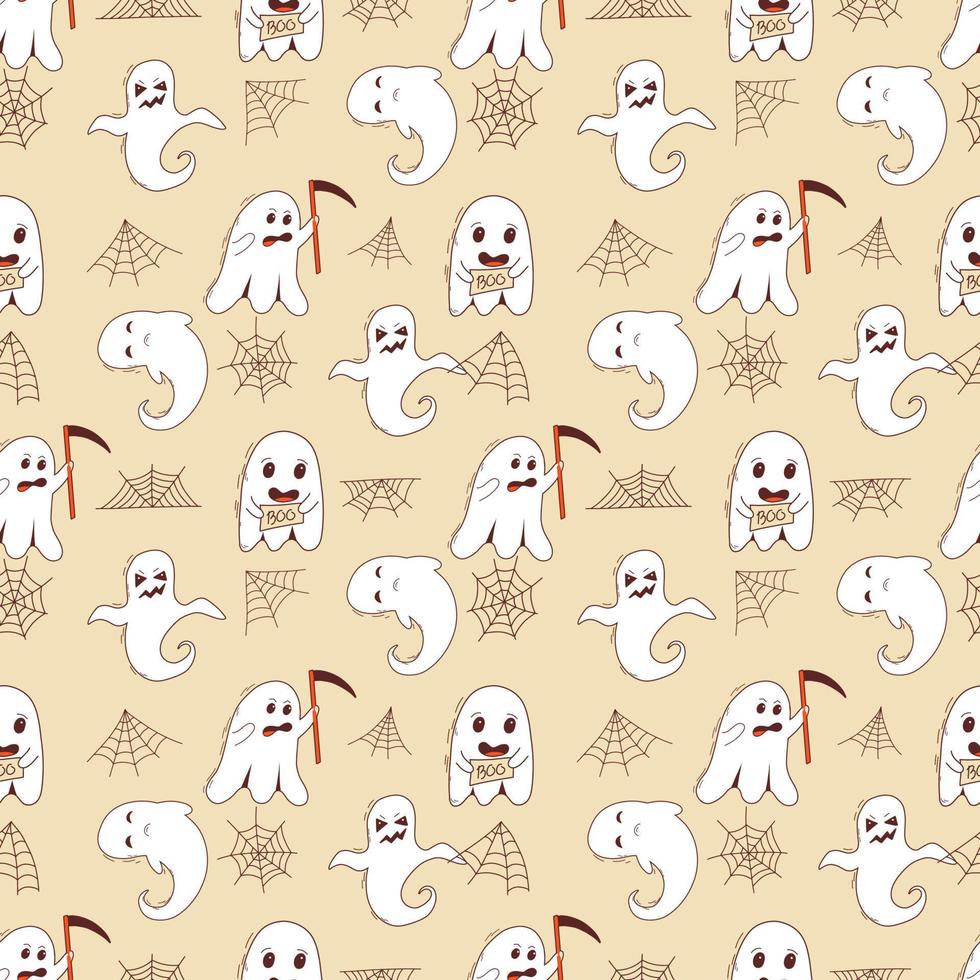 Spooky halloween ghosts seamless pattern. Spooky poltergeist. Halloween scary ghostly monsters vector