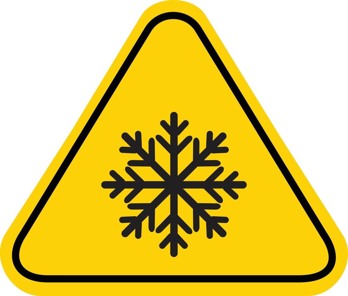 advertencia de nieve sobre fondo blanco. señal de advertencia de frío. símbolo de advertencia de nieve por delante. estilo plano vector