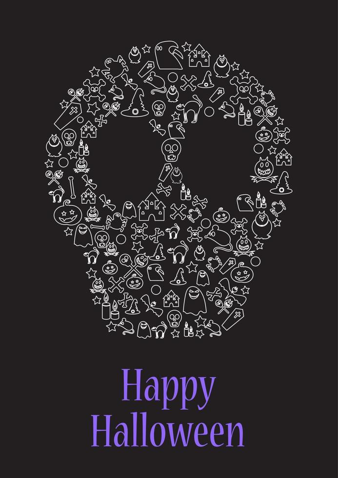 Happy halloween greeting card or flyer with skull vector