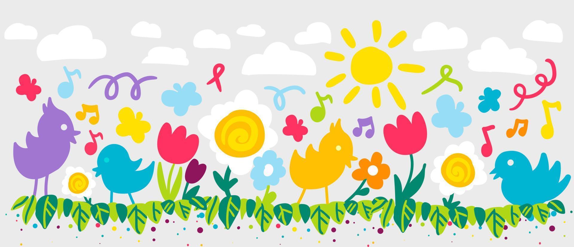 flores y pájaros ilustración vectorial plana vector