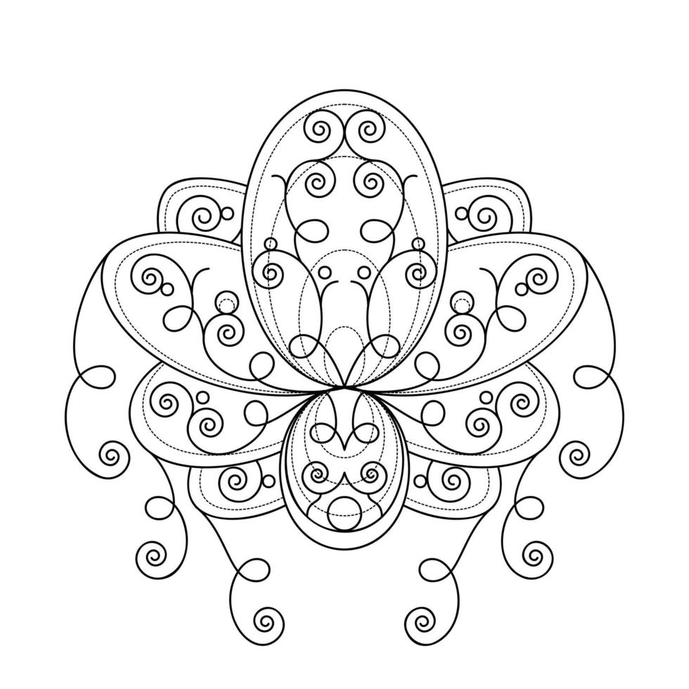 Lotus flower with geometric ornament vector linear illustration