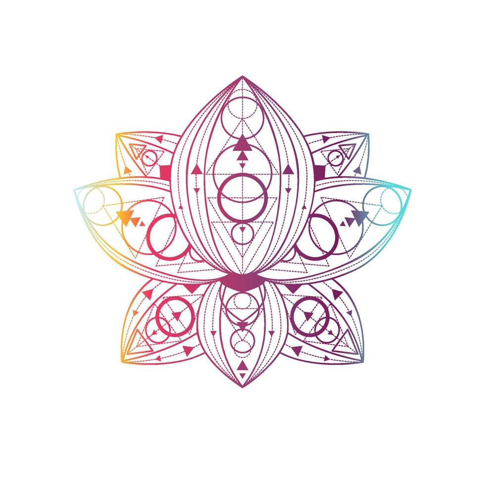 Lotus flower with geometric pattern vector linear illustration