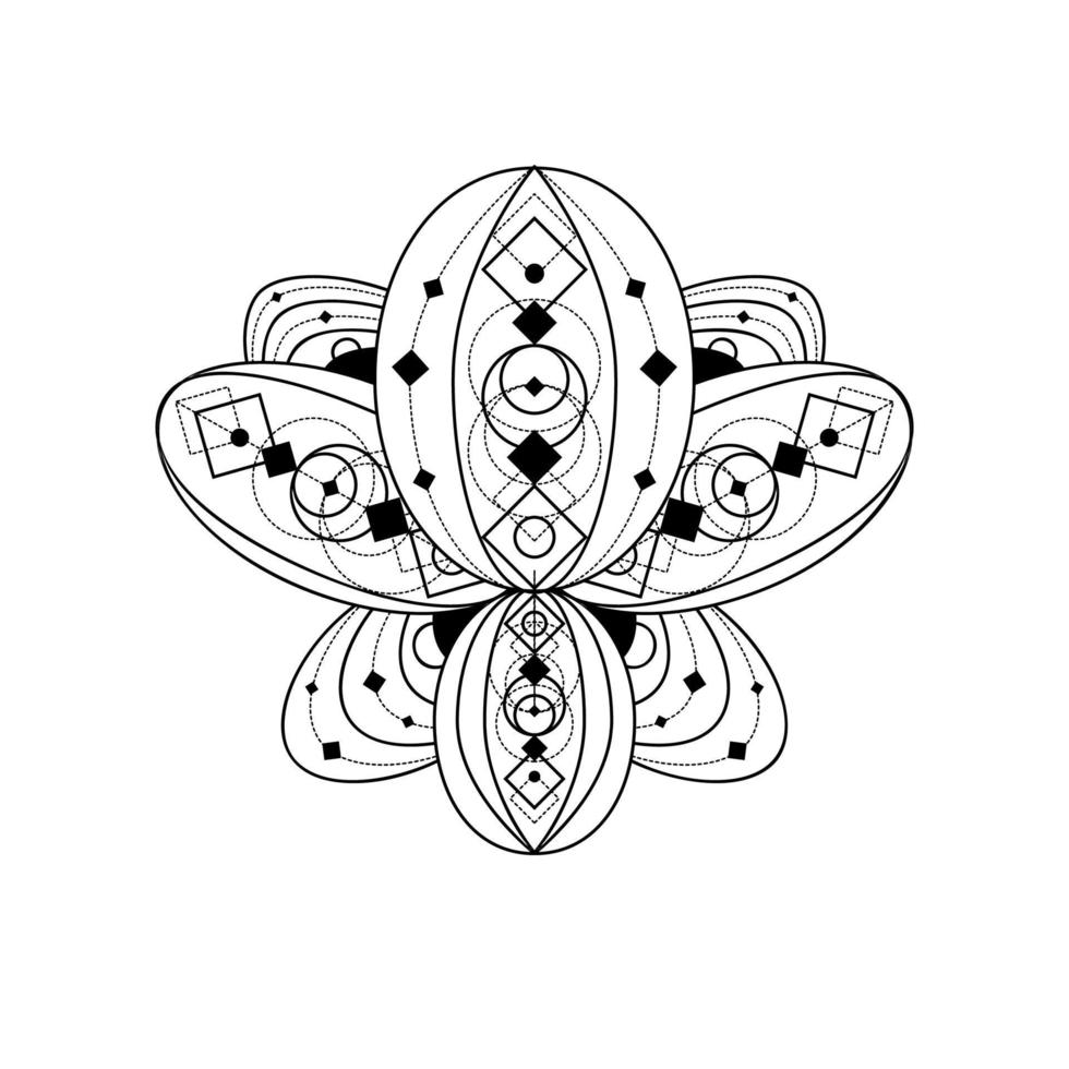 Lotus flower with geometric ornament vector linear illustration