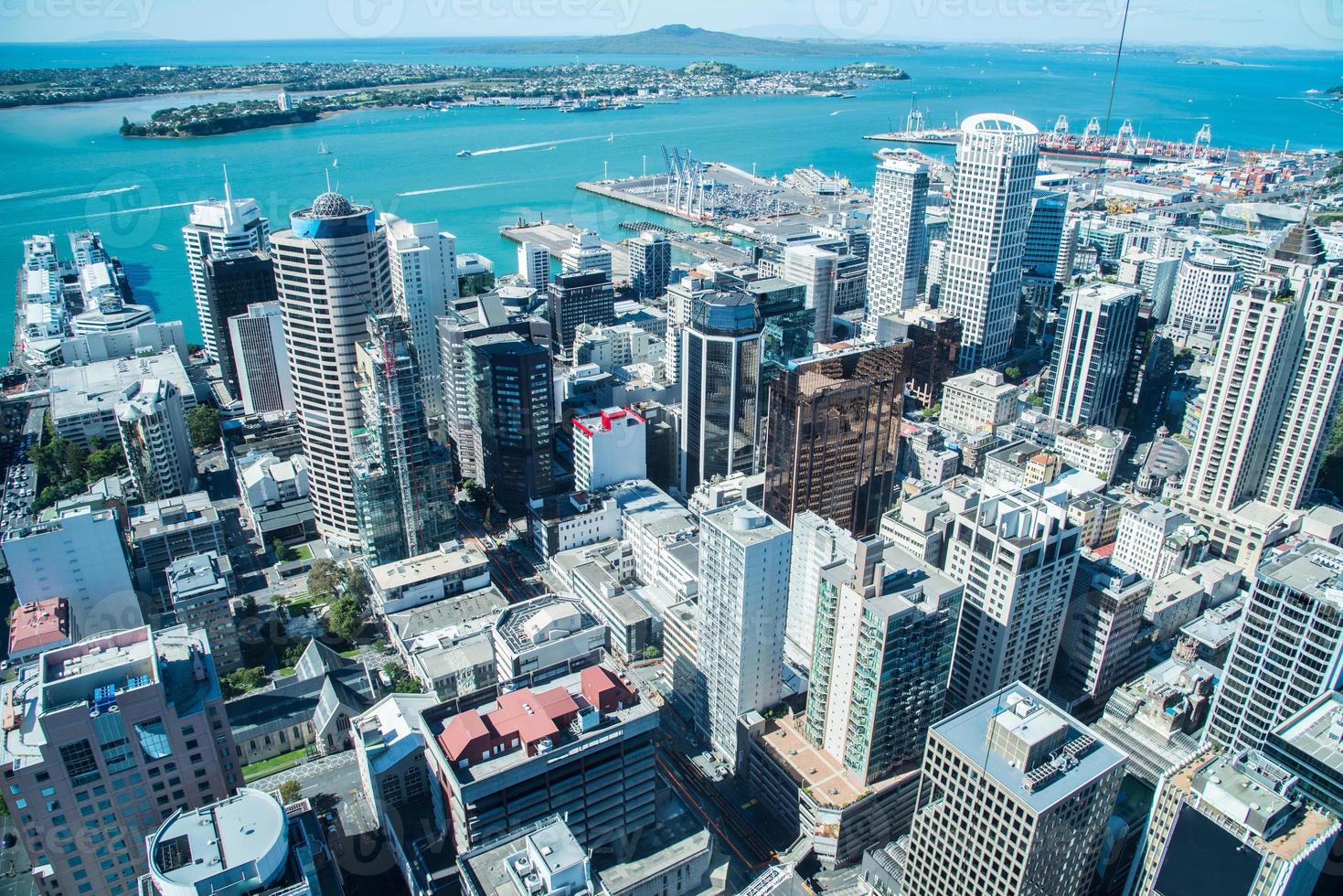 Auckland skyscraper view from the top of Auckland Sky Tower, North Island, New Zealand. photo