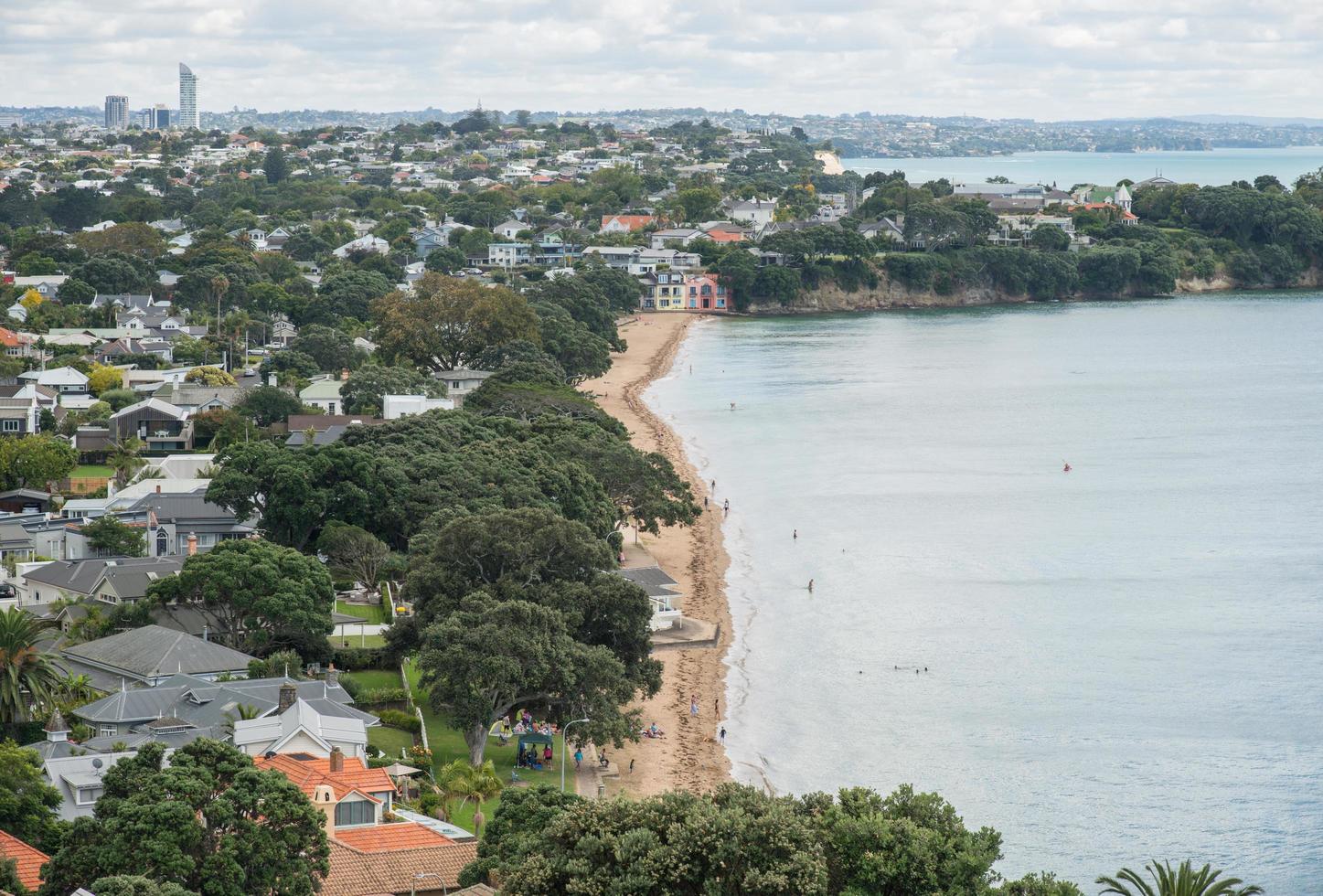 Cheltenham Beach view from the top of North Head volcano in Devonport, North Island, New Zealand. photo