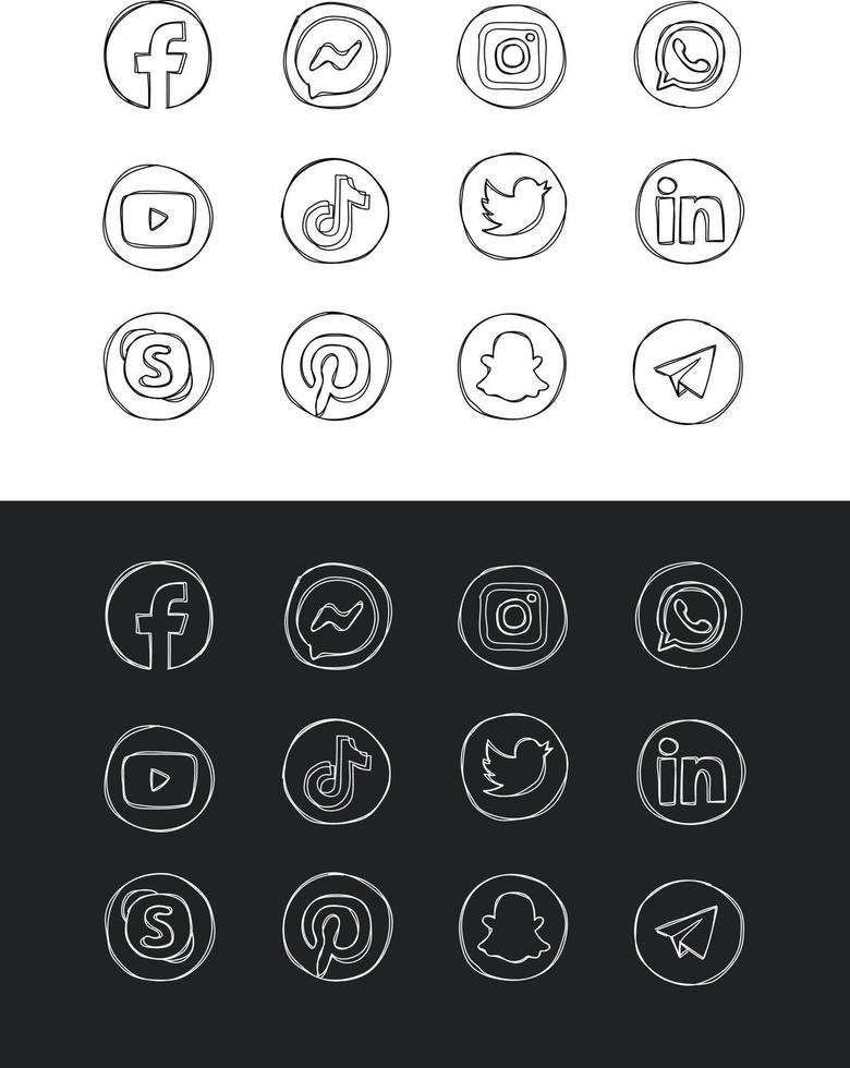 logotipos de redes sociales dibujados a mano vector
