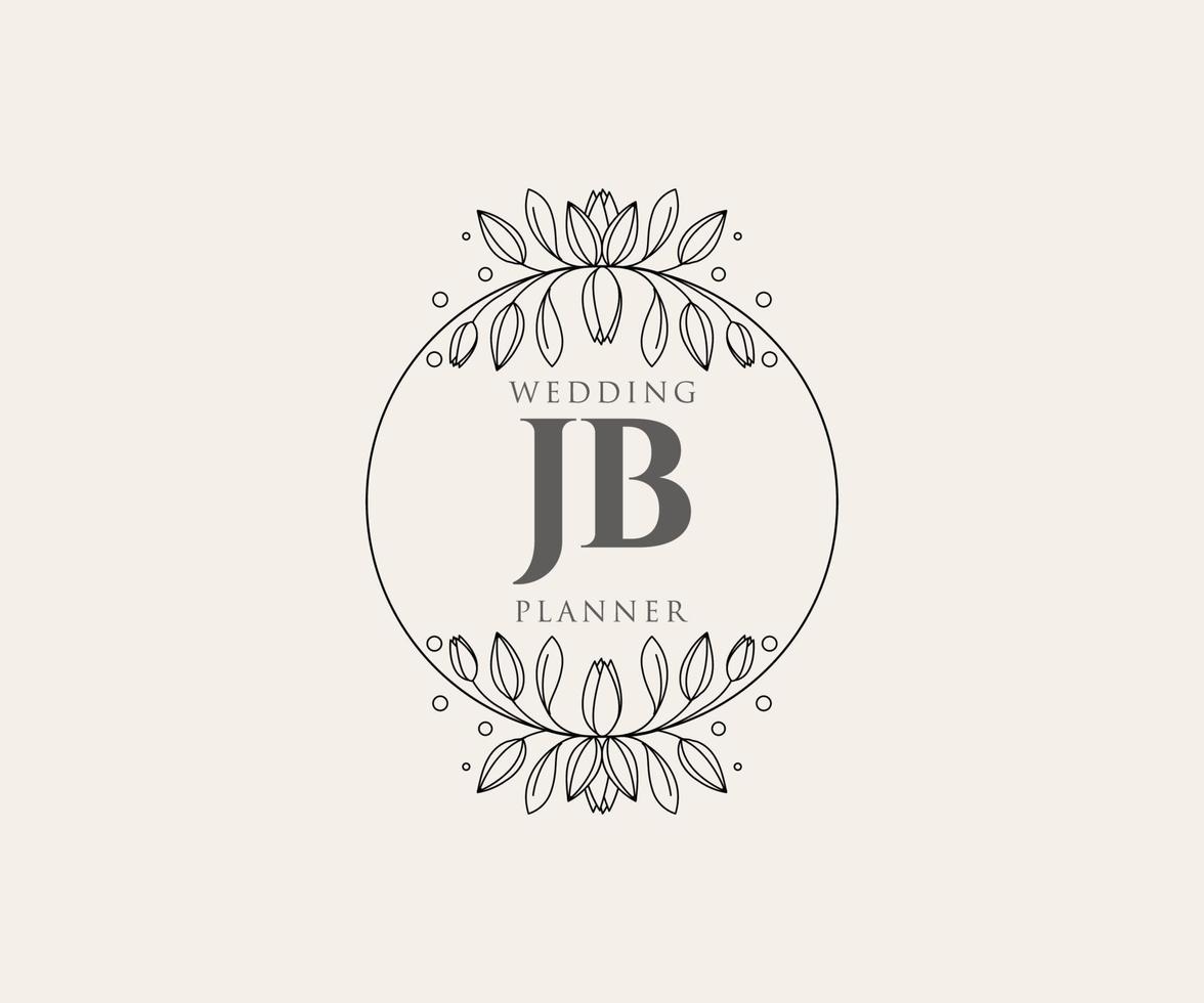 colección de logotipos de monograma de boda con letras iniciales jb, plantillas florales y minimalistas modernas dibujadas a mano para tarjetas de invitación, guardar la fecha, identidad elegante para restaurante, boutique, café en vector