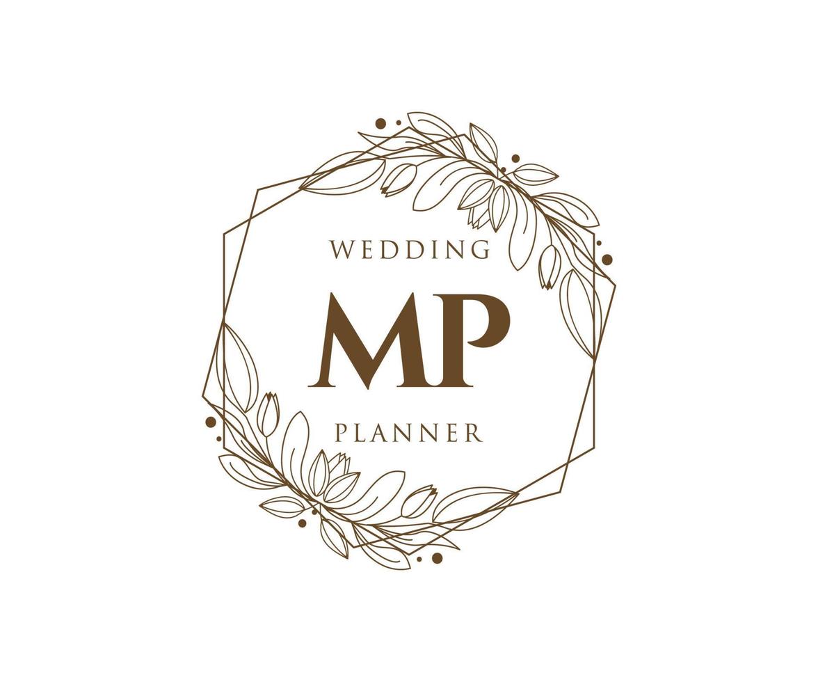MP Initials letter Wedding monogram logos collection, hand drawn modern minimalistic and floral templates for Invitation cards, Save the Date, elegant identity for restaurant, boutique, cafe in vector