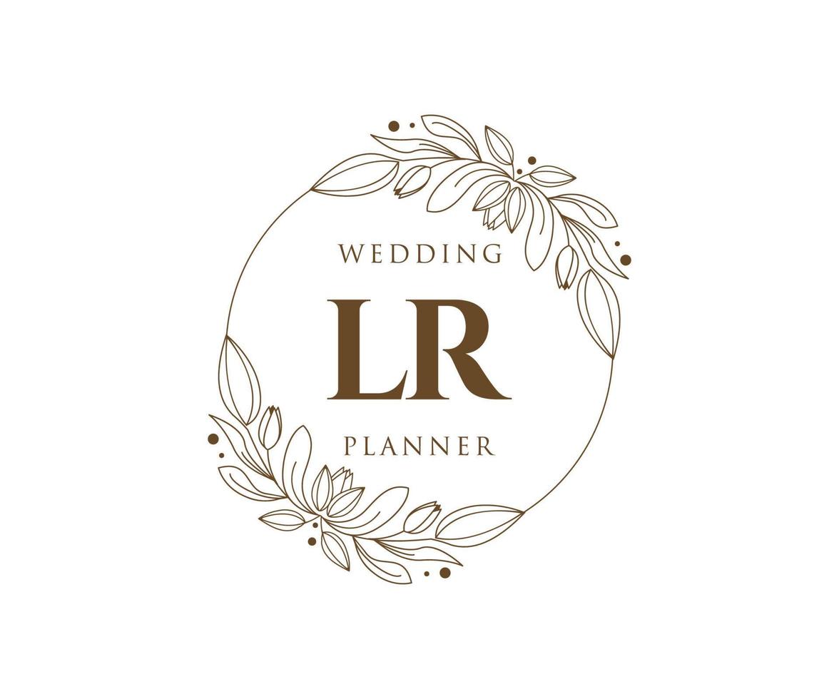 Colección de logotipos de monogramas de boda con letras iniciales lr, plantillas florales y minimalistas modernas dibujadas a mano para tarjetas de invitación, guardar la fecha, identidad elegante para restaurante, boutique, café en vector