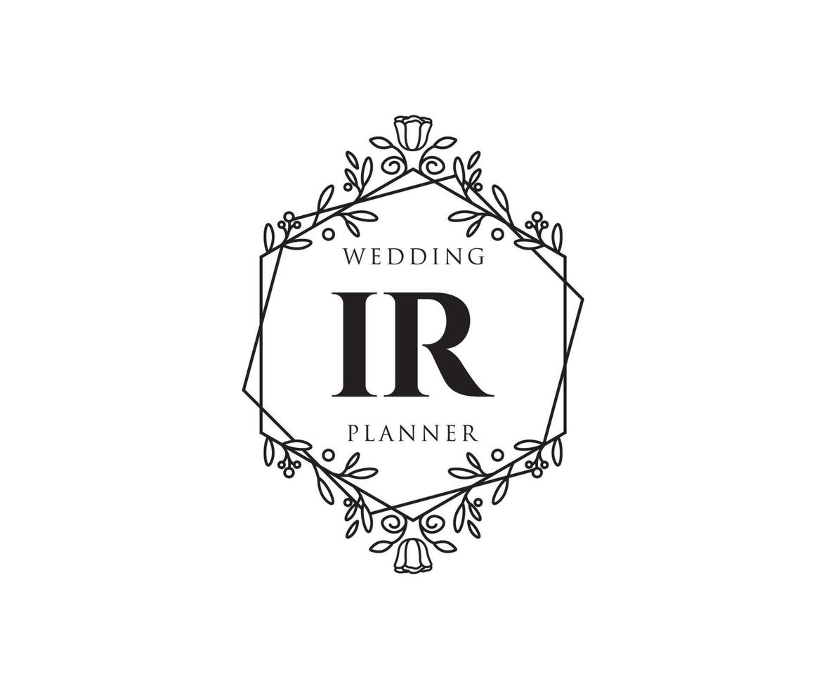 IR Initials letter Wedding monogram logos collection, hand drawn modern minimalistic and floral templates for Invitation cards, Save the Date, elegant identity for restaurant, boutique, cafe in vector