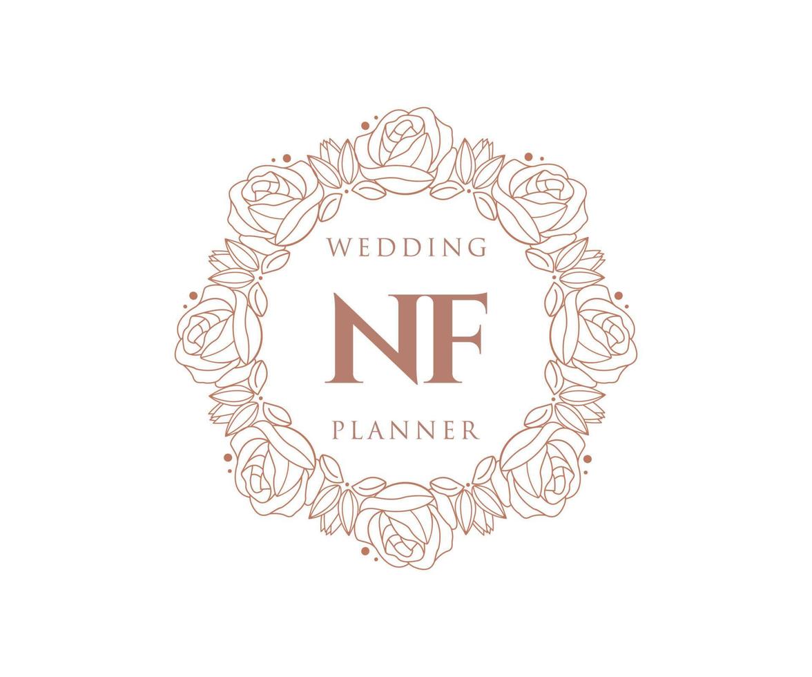 colección de logotipos de monograma de boda con letras iniciales nf, plantillas florales y minimalistas modernas dibujadas a mano para tarjetas de invitación, guardar la fecha, identidad elegante para restaurante, boutique, café en vector