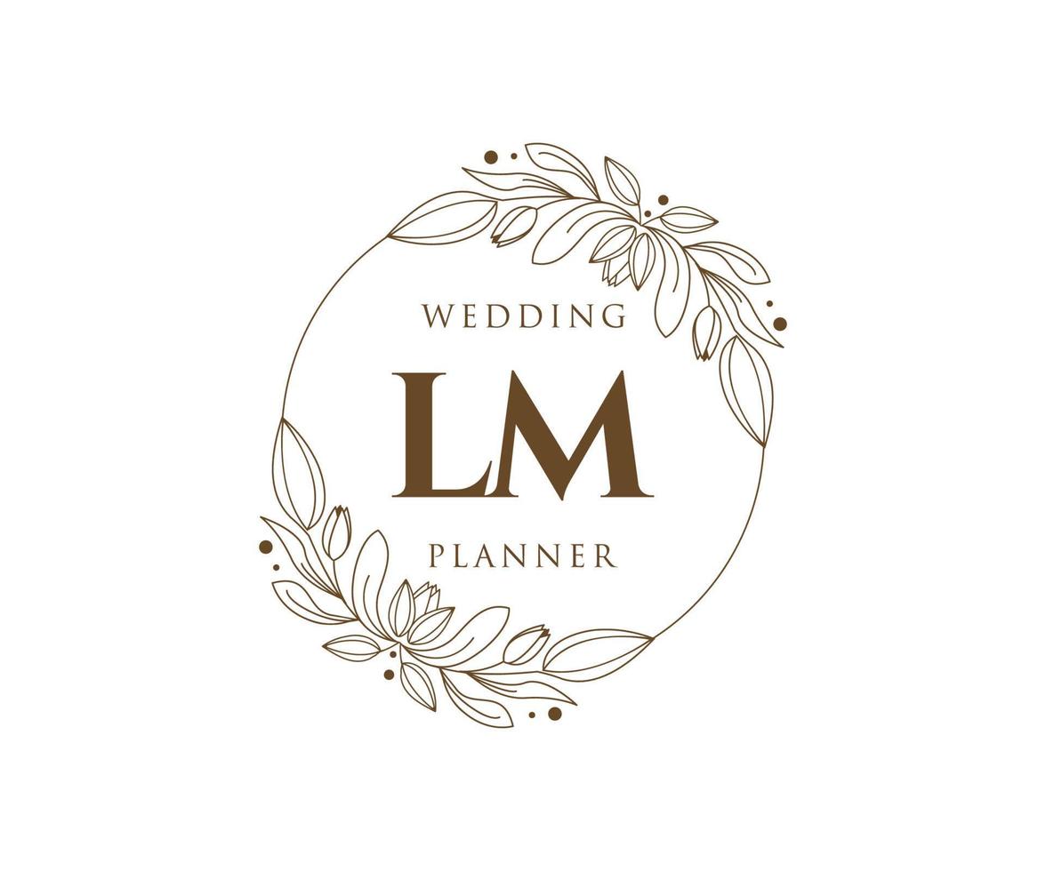 LM Initials letter Wedding monogram logos collection, hand drawn modern minimalistic and floral templates for Invitation cards, Save the Date, elegant identity for restaurant, boutique, cafe in vector