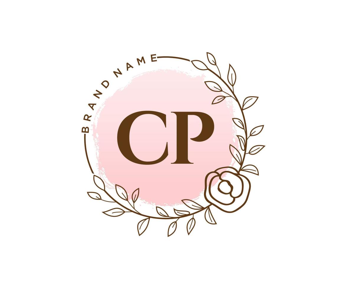 logotipo femenino cp inicial. utilizable para logotipos de naturaleza, salón, spa, cosmética y belleza. elemento de plantilla de diseño de logotipo de vector plano.