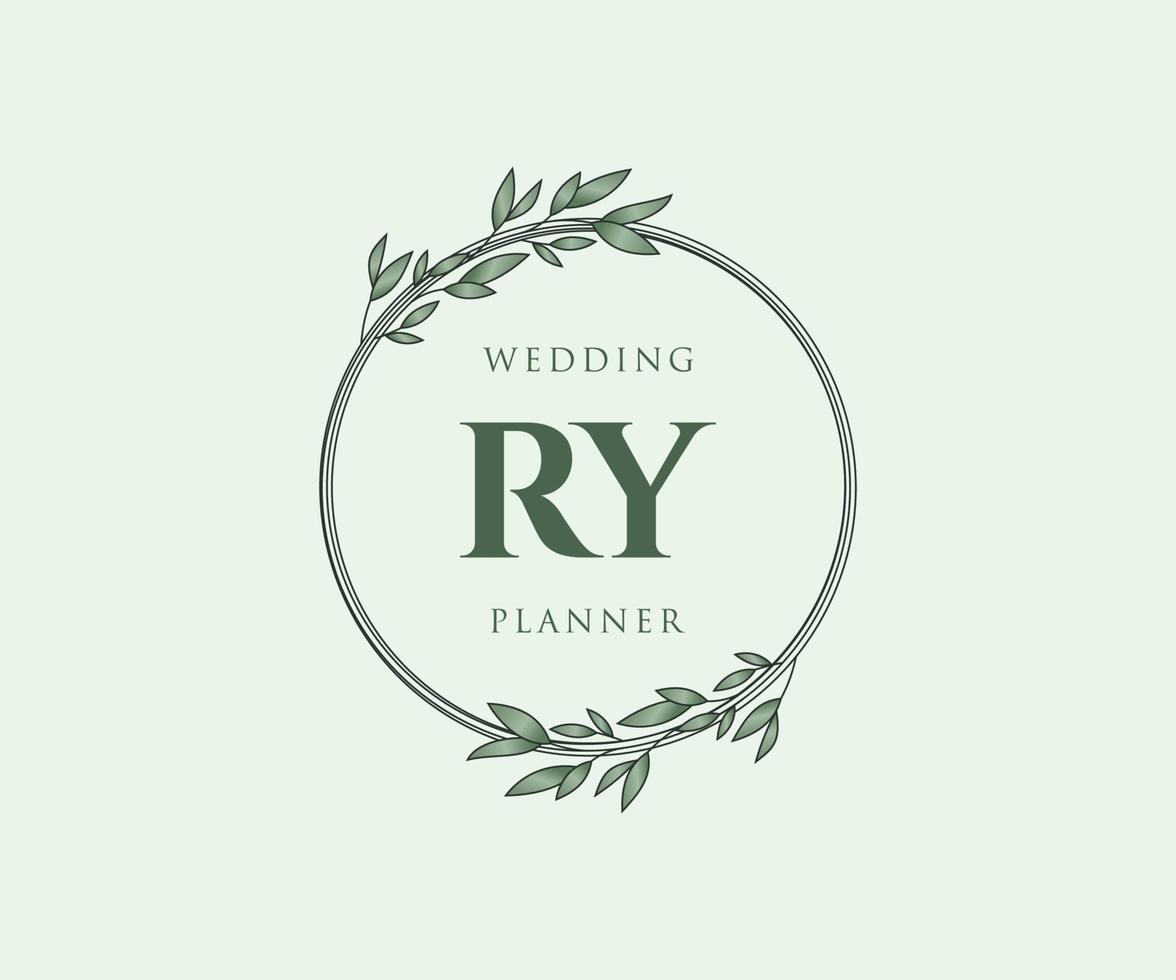 RY Initials letter Wedding monogram logos collection, hand drawn modern minimalistic and floral templates for Invitation cards, Save the Date, elegant identity for restaurant, boutique, cafe in vector