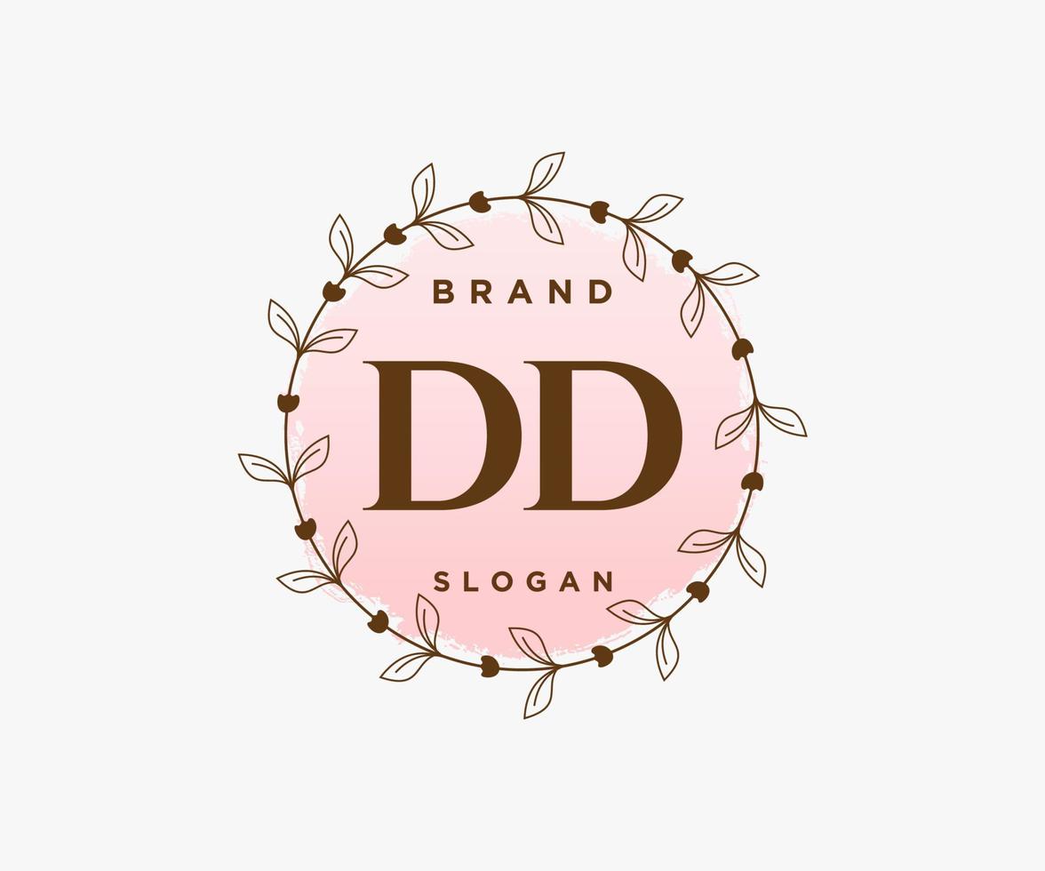 logotipo femenino inicial dd. utilizable para logotipos de naturaleza, salón, spa, cosmética y belleza. elemento de plantilla de diseño de logotipo de vector plano.