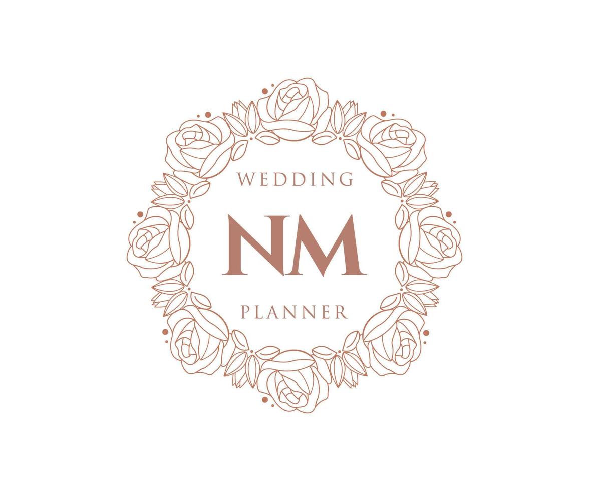 NM Initials letter Wedding monogram logos collection, hand drawn modern minimalistic and floral templates for Invitation cards, Save the Date, elegant identity for restaurant, boutique, cafe in vector