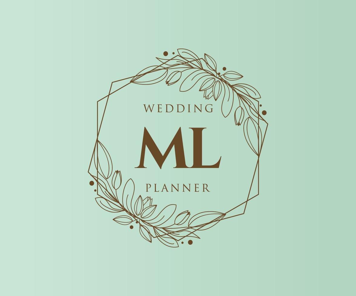 ML Initials letter Wedding monogram logos collection, hand drawn modern minimalistic and floral templates for Invitation cards, Save the Date, elegant identity for restaurant, boutique, cafe in vector