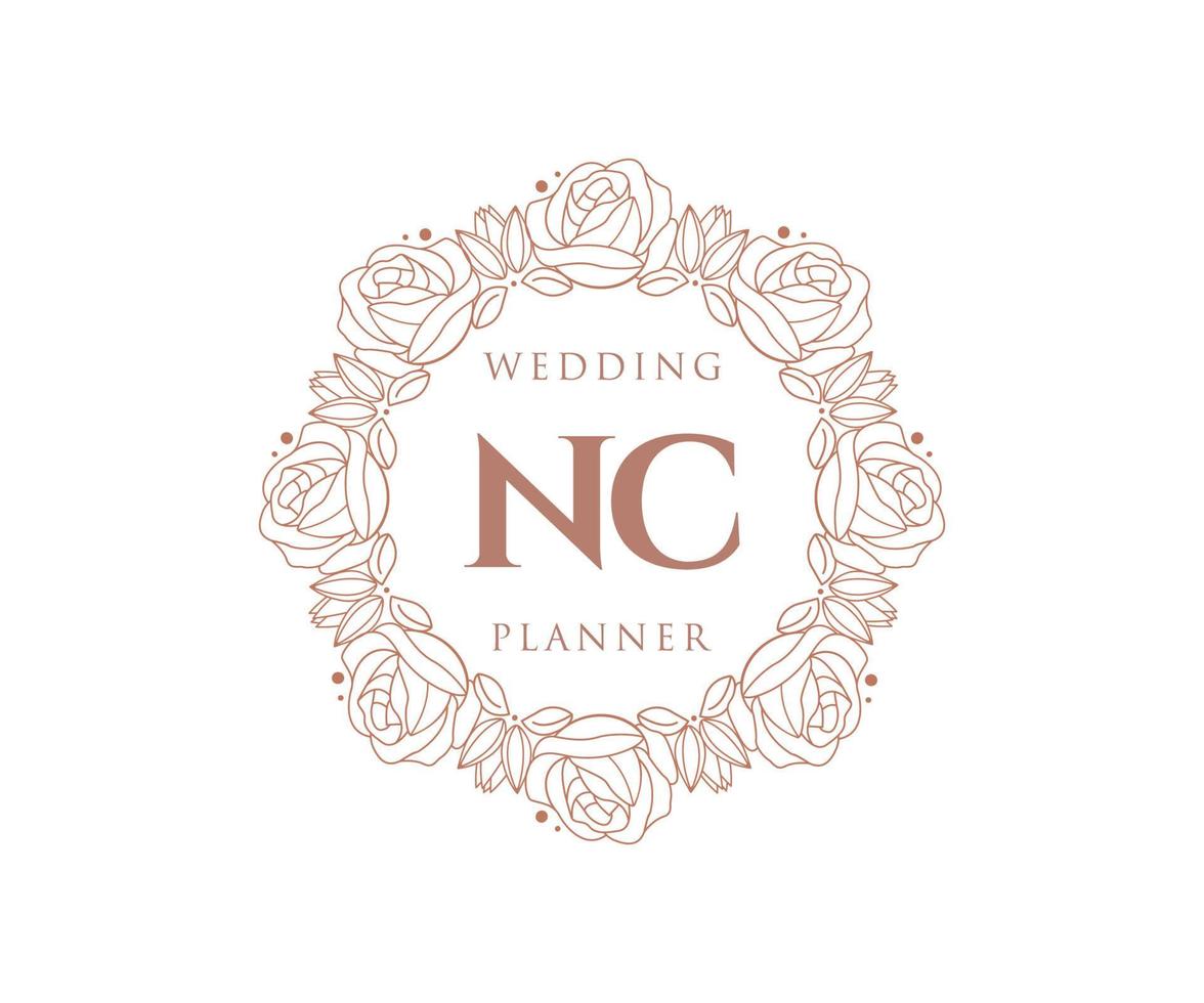 NC Initials letter Wedding monogram logos collection, hand drawn modern minimalistic and floral templates for Invitation cards, Save the Date, elegant identity for restaurant, boutique, cafe in vector