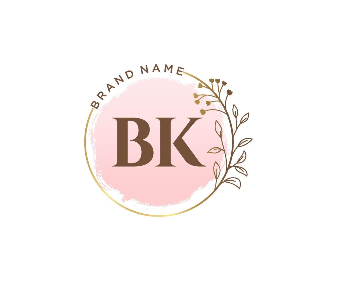 logotipo femenino bk inicial. utilizable para logotipos de naturaleza, salón, spa, cosmética y belleza. elemento de plantilla de diseño de logotipo de vector plano.
