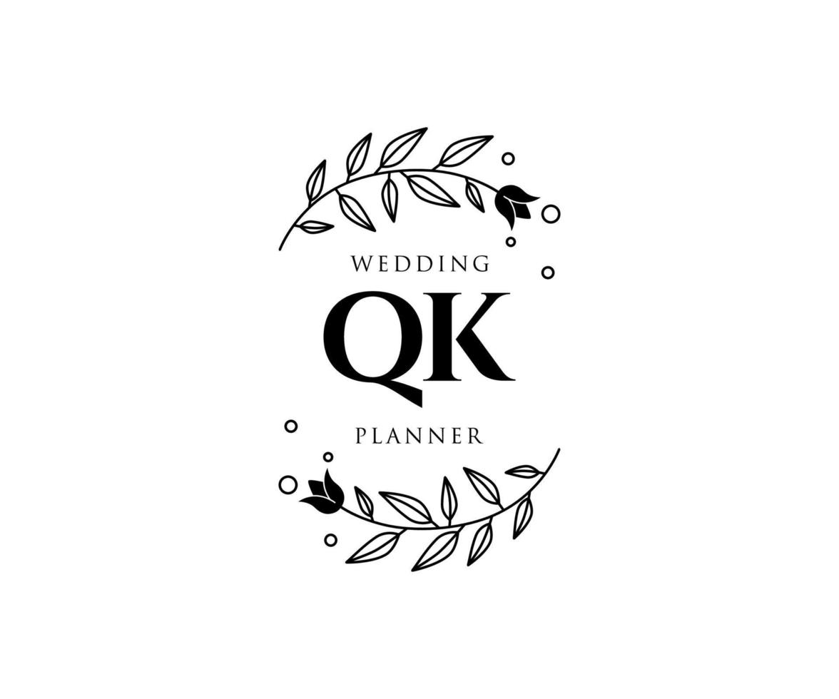 QK Initials letter Wedding monogram logos collection, hand drawn modern minimalistic and floral templates for Invitation cards, Save the Date, elegant identity for restaurant, boutique, cafe in vector