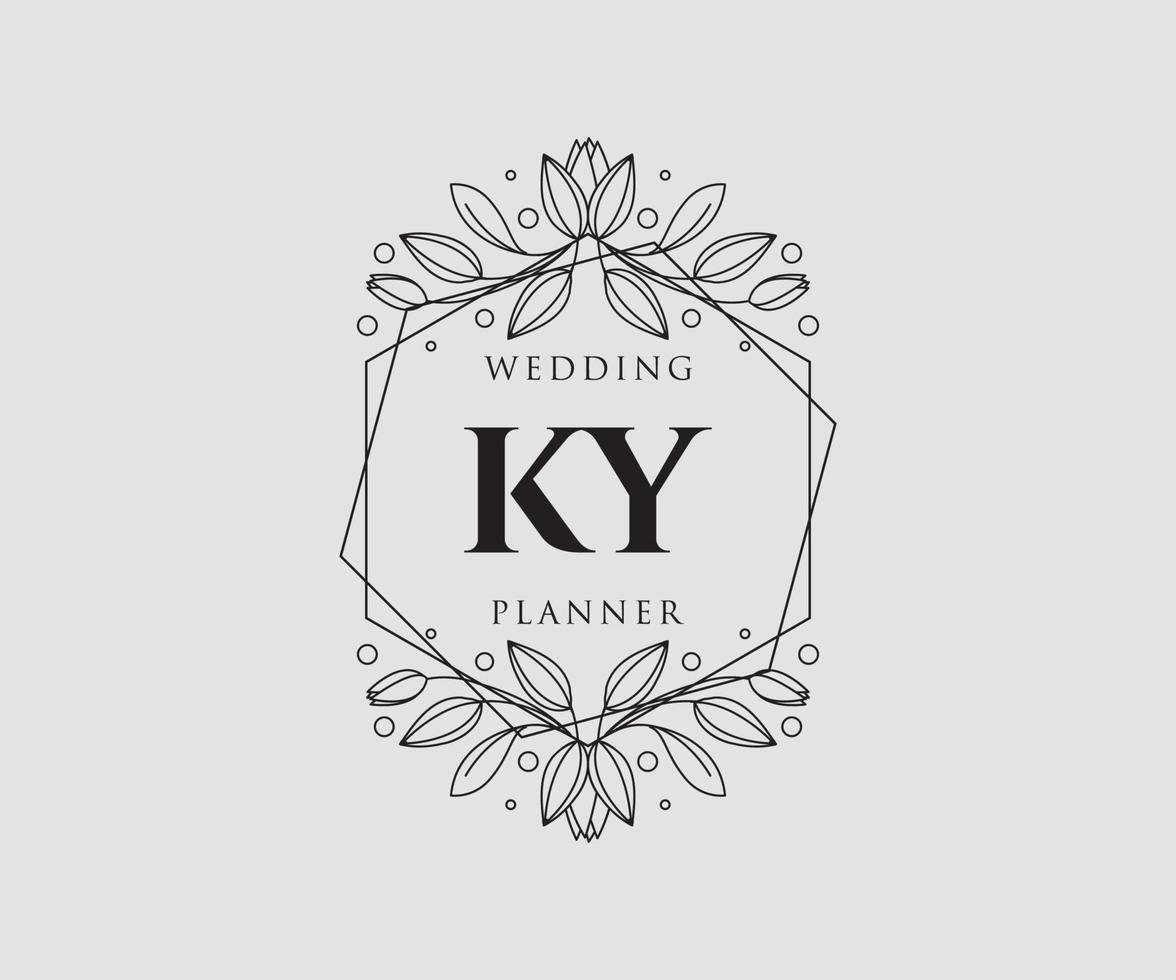 KY Initials letter Wedding monogram logos collection, hand drawn modern minimalistic and floral templates for Invitation cards, Save the Date, elegant identity for restaurant, boutique, cafe in vector