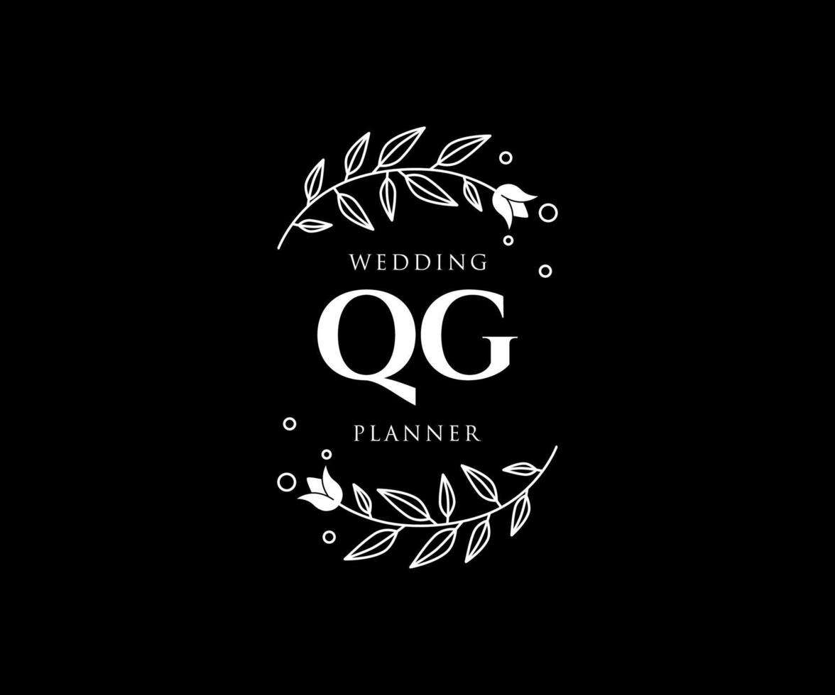 QG Initials letter Wedding monogram logos collection, hand drawn modern minimalistic and floral templates for Invitation cards, Save the Date, elegant identity for restaurant, boutique, cafe in vector