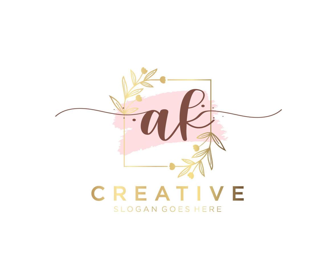Initial AK feminine logo. Usable for Nature, Salon, Spa, Cosmetic and Beauty Logos. Flat Vector Logo Design Template Element.