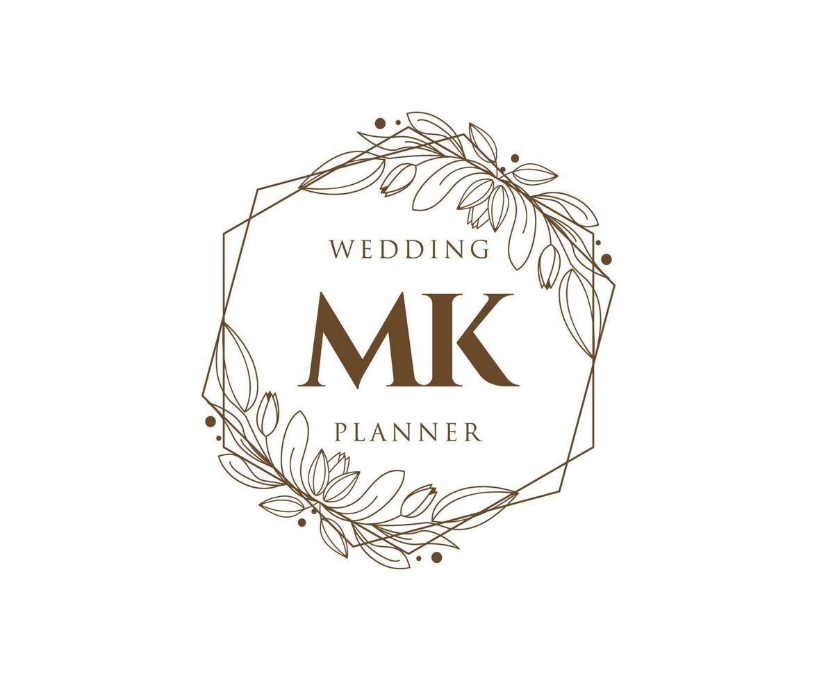 MK Initials letter Wedding monogram logos collection, hand drawn modern minimalistic and floral templates for Invitation cards, Save the Date, elegant identity for restaurant, boutique, cafe in vector