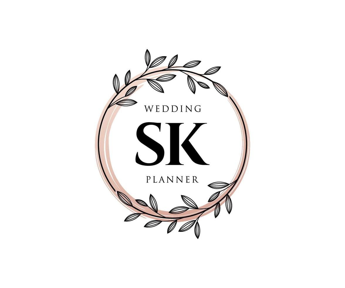 SK Initials letter Wedding monogram logos collection, hand drawn modern minimalistic and floral templates for Invitation cards, Save the Date, elegant identity for restaurant, boutique, cafe in vector