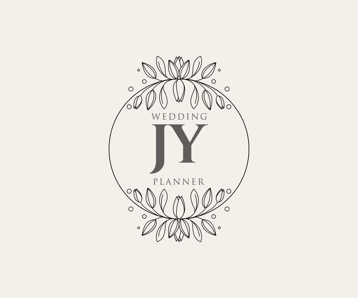 colección de logotipos de monograma de boda con letras iniciales jy, plantillas florales y minimalistas modernas dibujadas a mano para tarjetas de invitación, guardar la fecha, identidad elegante para restaurante, boutique, café en vector
