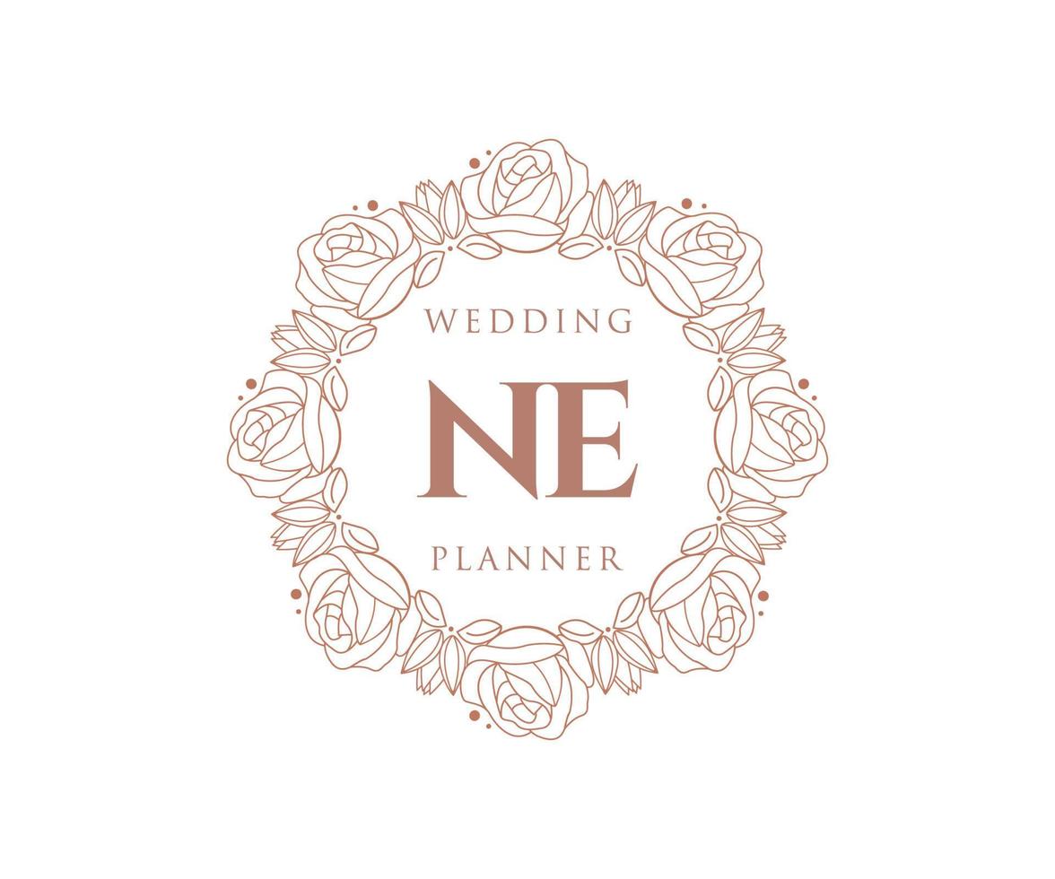 NE Initials letter Wedding monogram logos collection, hand drawn modern minimalistic and floral templates for Invitation cards, Save the Date, elegant identity for restaurant, boutique, cafe in vector