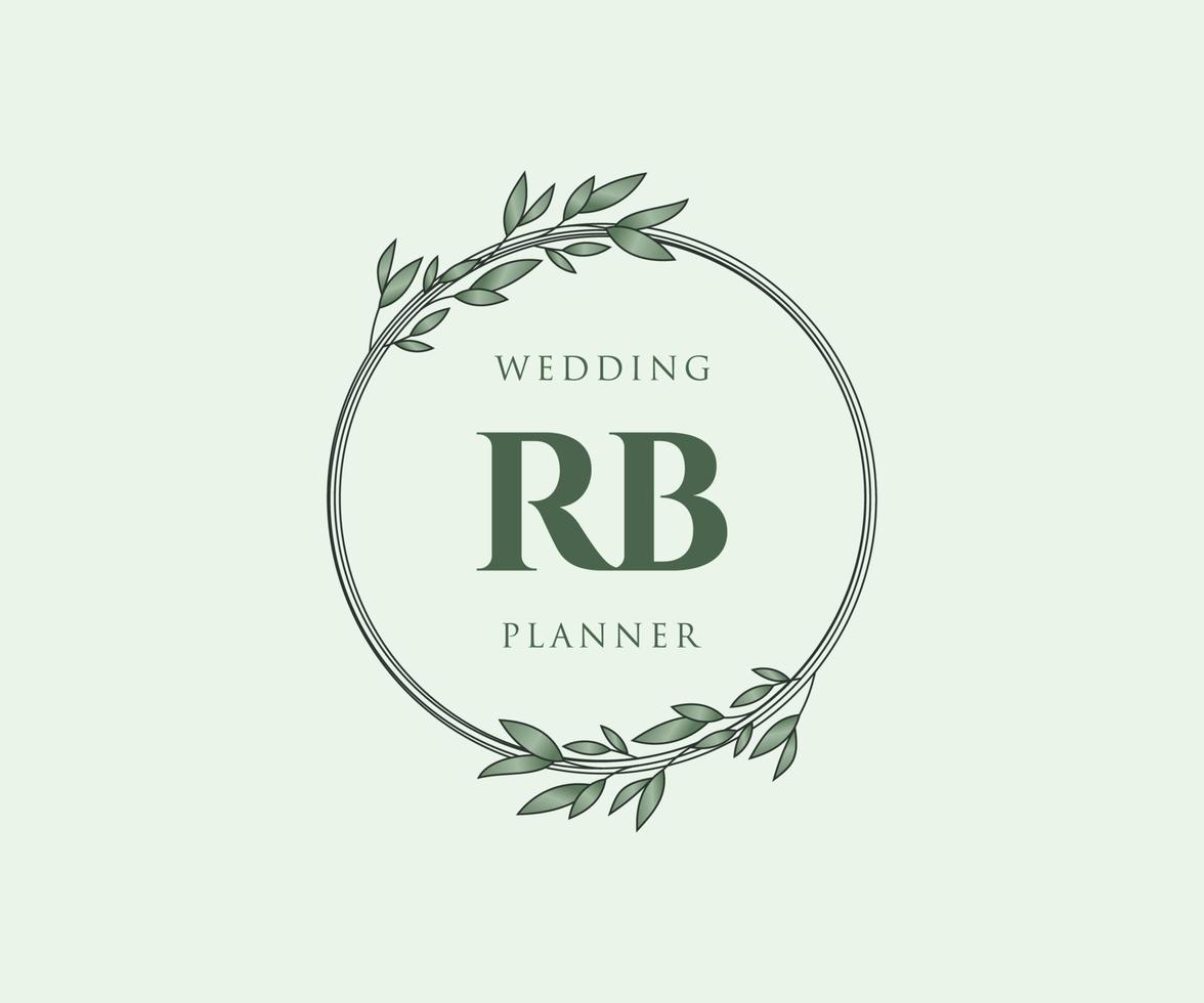 colección de logotipos de monograma de boda con letras iniciales rb, plantillas florales y minimalistas modernas dibujadas a mano para tarjetas de invitación, guardar la fecha, identidad elegante para restaurante, boutique, café en vector