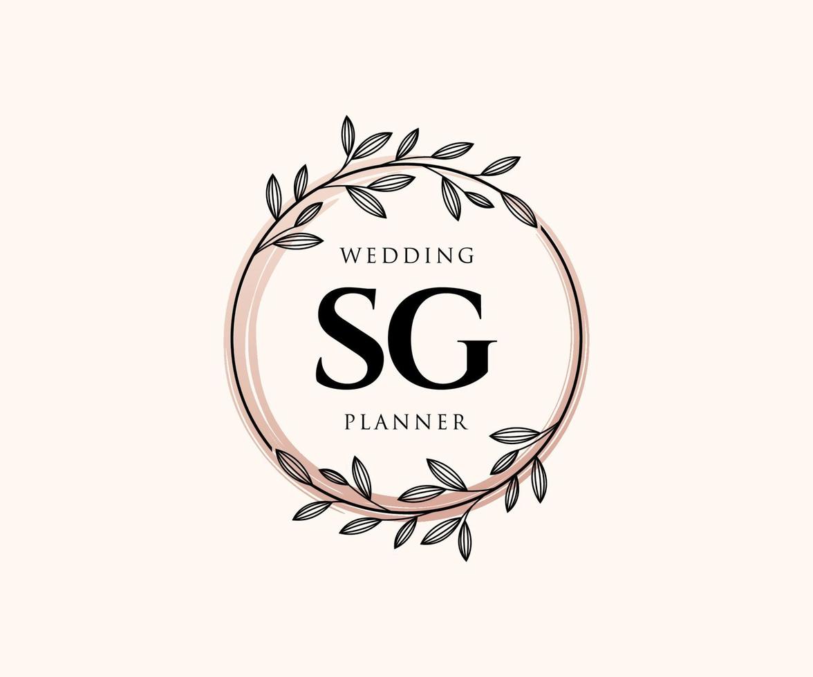 SG Initials letter Wedding monogram logos collection, hand drawn modern minimalistic and floral templates for Invitation cards, Save the Date, elegant identity for restaurant, boutique, cafe in vector