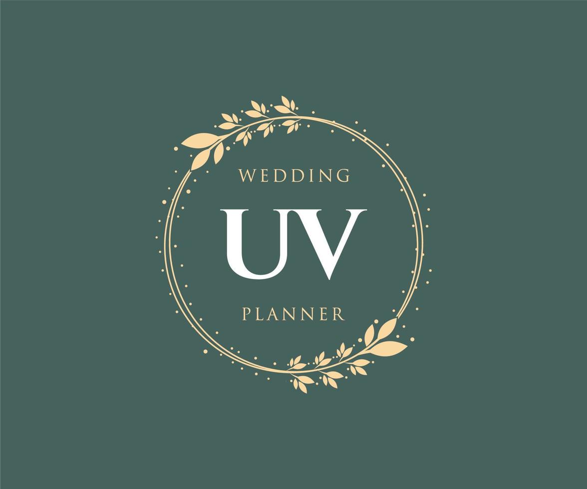 UV Initials letter Wedding monogram logos collection, hand drawn modern minimalistic and floral templates for Invitation cards, Save the Date, elegant identity for restaurant, boutique, cafe in vector