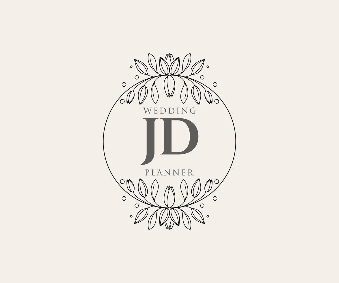 colección de logotipos de monograma de boda con letras iniciales jd, plantillas florales y minimalistas modernas dibujadas a mano para tarjetas de invitación, guardar la fecha, identidad elegante para restaurante, boutique, café en vector