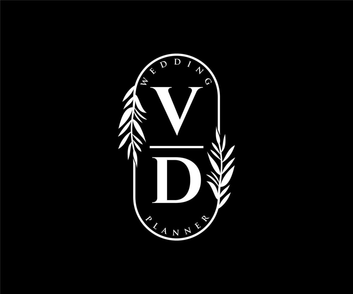 VD Initials letter Wedding monogram logos collection, hand drawn modern minimalistic and floral templates for Invitation cards, Save the Date, elegant identity for restaurant, boutique, cafe in vector