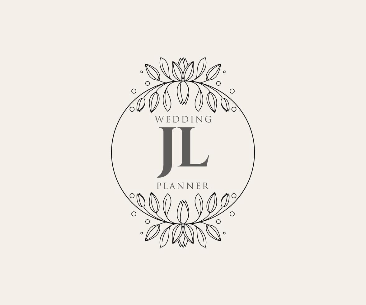 colección de logotipos de monograma de boda con letras iniciales jl, plantillas florales y minimalistas modernas dibujadas a mano para tarjetas de invitación, guardar la fecha, identidad elegante para restaurante, boutique, café en vector