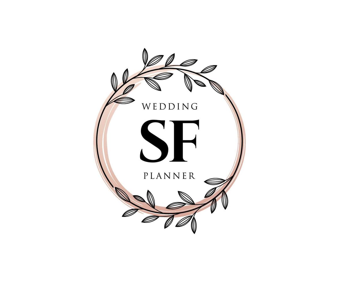 SF Initials letter Wedding monogram logos collection, hand drawn modern minimalistic and floral templates for Invitation cards, Save the Date, elegant identity for restaurant, boutique, cafe in vector