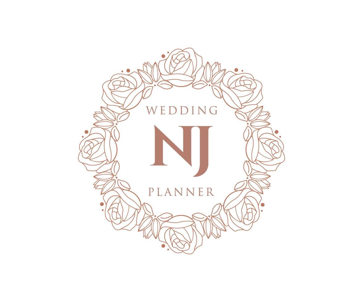 NJ Initials letter Wedding monogram logos collection, hand drawn modern minimalistic and floral templates for Invitation cards, Save the Date, elegant identity for restaurant, boutique, cafe in vector